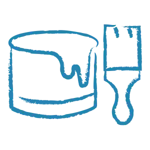 Icon eines Farbeimers und Pinsels in blau